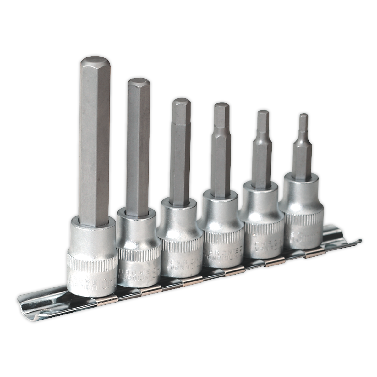 Sealey Hex Socket Bit Set with Rail 6pc 3/8"Sq Drive Metric