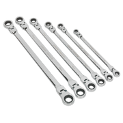 Sealey Flexi-Head Double End Ratchet Ring Spanner Set 6pc Extra-Long Metric