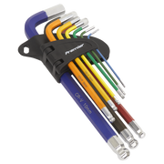 Sealey Ball-End Hex Key Set 9pc Colour-Coded Long Metric