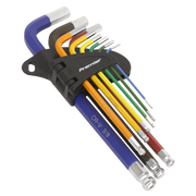 Sealey Ball-End Hex Key Set 9pc Long Colour-Coded Imperial