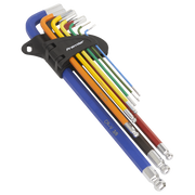 Sealey Ball-End Hex Key Set Extra-Long 9pc Colour-Coded Imperial