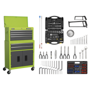 Sealey 6 Drawer Topchest & Rollcab Combination with Ball-Bearing Slides - Hi-Vis Green/Grey & 170pc Tool Kit