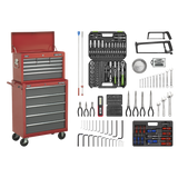 Sealey Topchest & Rollcab Combination 14 Drawer with Ball-Bearing Slides - Red/Grey & 281pc Tool Kit