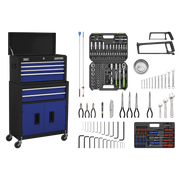 Sealey Topchest & Rollcab Combination 6 Drawer with Ball-Bearing Slides - Blue/Black & 170pc Tool Kit