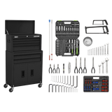 Sealey Topchest & Rollcab Combination 6 Drawer with Ball-Bearing Slides - Black & 170pc Tool Kit
