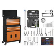 Sealey Topchest & Rollcab Combination 6 Drawer with Ball-Bearing Slides - Orange/Black & 170pc Tool Kit