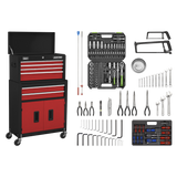 Sealey Topchest & Rollcab Combination 6 Drawer with Ball-Bearing Slides - Red/Black & 170pc Tool Kit