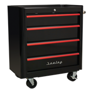 Sealey Rollcab 4 Drawer Retro Style- Black with Red Anodised Drawer Pulls