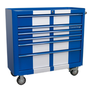 Sealey Rollcab 6 Drawer Wide Retro Style - Blue with White Stripes