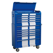 Sealey Retro Style Wide Topchest & Rollcab Combination 10 Drawer Blue/White Stripes