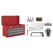 Sealey Portable Tool Chest 3 Drawer with Ball-Bearing Slides - Red/Grey & 93pc Tool Kit