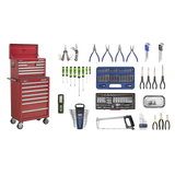 Sealey Topchest & Rollcab Combination 15 Drawer with Ball-Bearing Slides - Red & 147pc Tool Kit