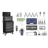 Sealey Topchest & Rollcab Combination 15 Drawer with Ball-Bearing Slides - Black & 148pc Tool Kit