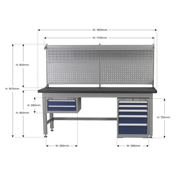 Sealey 1.8m Complete Industrial Workstation & Cabinet Combo