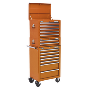 Sealey Topchest, Mid-Box & Rollcab Combination 14 Drawer with Ball-Bearing Slides - Orange