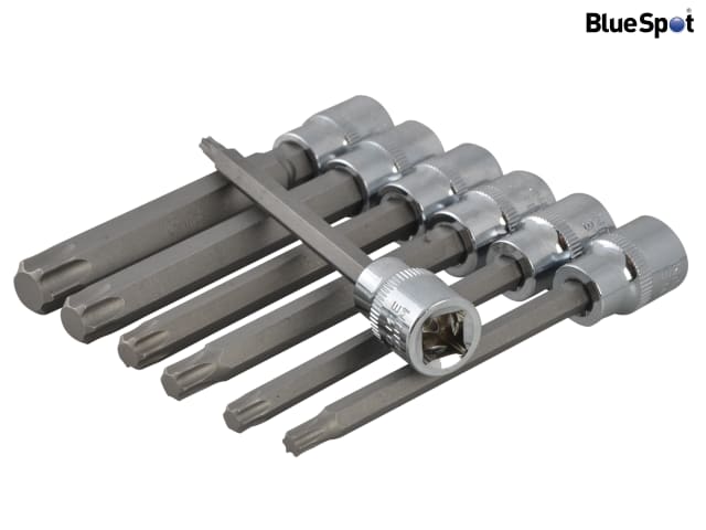 BlueSpot Tools 3/8in Drive Extra Long TORX Socket Bit Set, 7 Piece