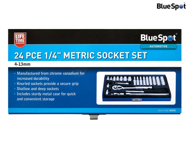 BlueSpot Tools 1/4in Metric Socket Set, 24 Piece