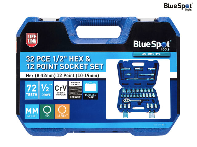 BlueSpot Tools 1/2in & 1/4in Metric Socket Set, 94 Piece