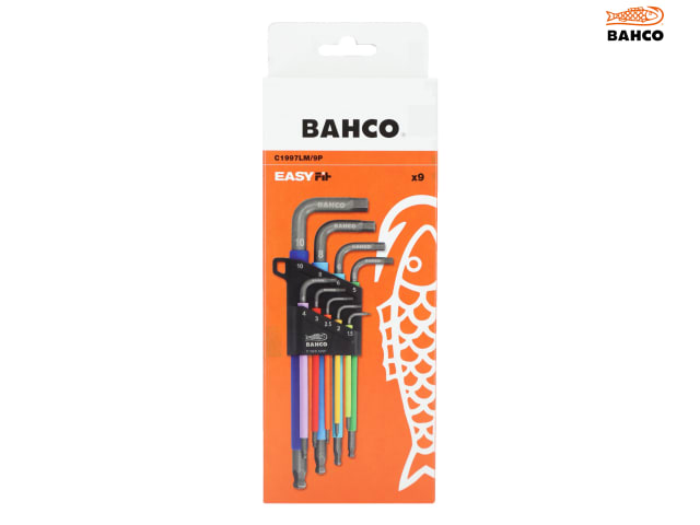 Bahco C1997LM/9P Metric Long Ball End Coloured Hex L-Key Set, 9 Piece