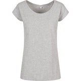 Build Your Brand Basic Women's Wide Neck Tee - Heather Grey