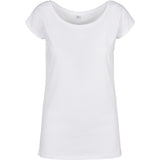 Build Your Brand Basic Women's Wide Neck Tee - White