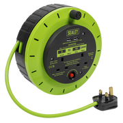 Sealey Cassette Type Cable Reel Green with Thermal Trip 2 x 230V and 2 x USB 10m