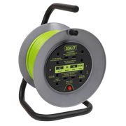 Sealey Cable Reel with Thermal Trip 4 x 230V 15m - Green