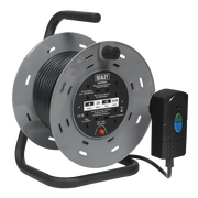 Sealey Cable Reel 25m 4 x 230V 1.25mm² Thermal Trip with RCD Plug