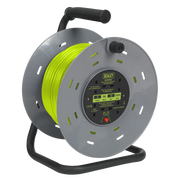 Sealey Cable Reel with Thermal Trip 4 x 230V Sockets 50m - Green