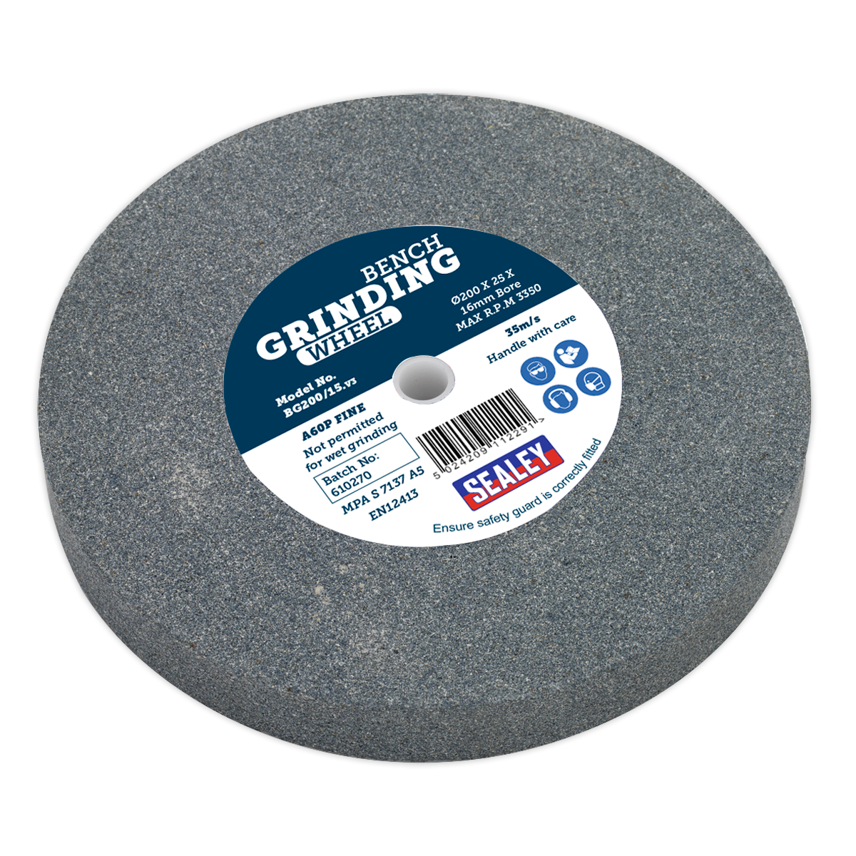 Sealey Grinding Stone Ø200 x 25mm Ø16mm Bore A60P Fine