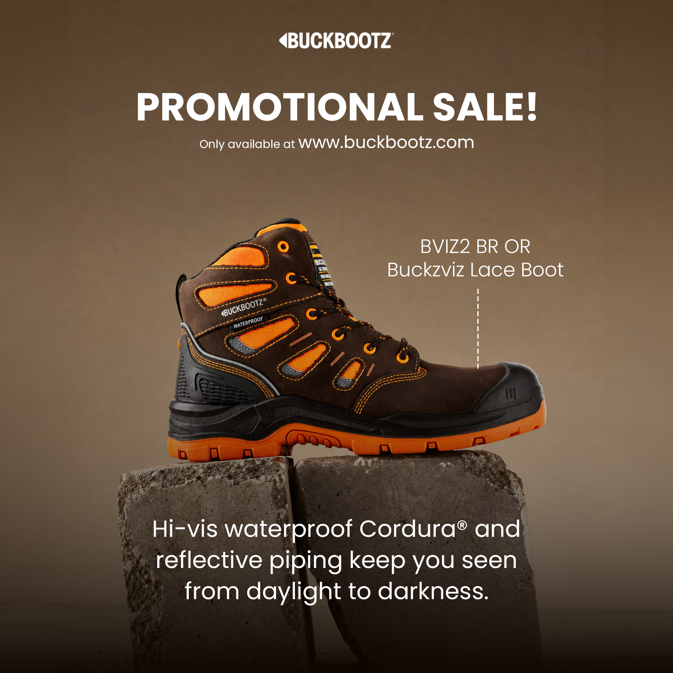 BVIZ2 Buckzviz Lace Boot - Brown HI Viz Orange