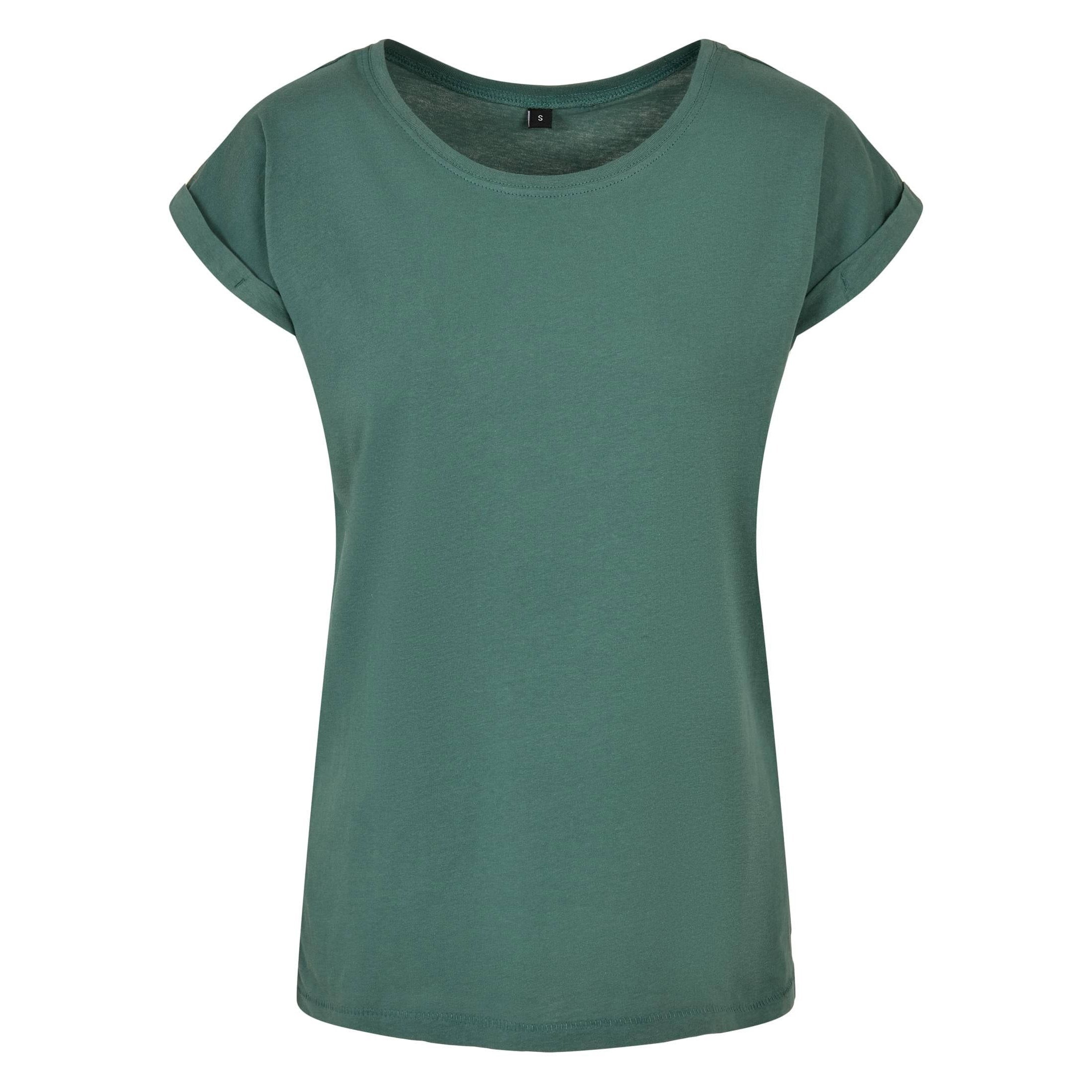 Build Your Brand Women's Extended Shoulder Tee - Pale Leaf