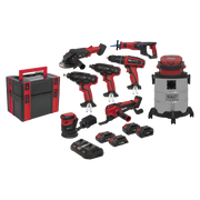 Sealey 8 x 20V SV20 Series Cordless Tool Combo - 4 Batteries