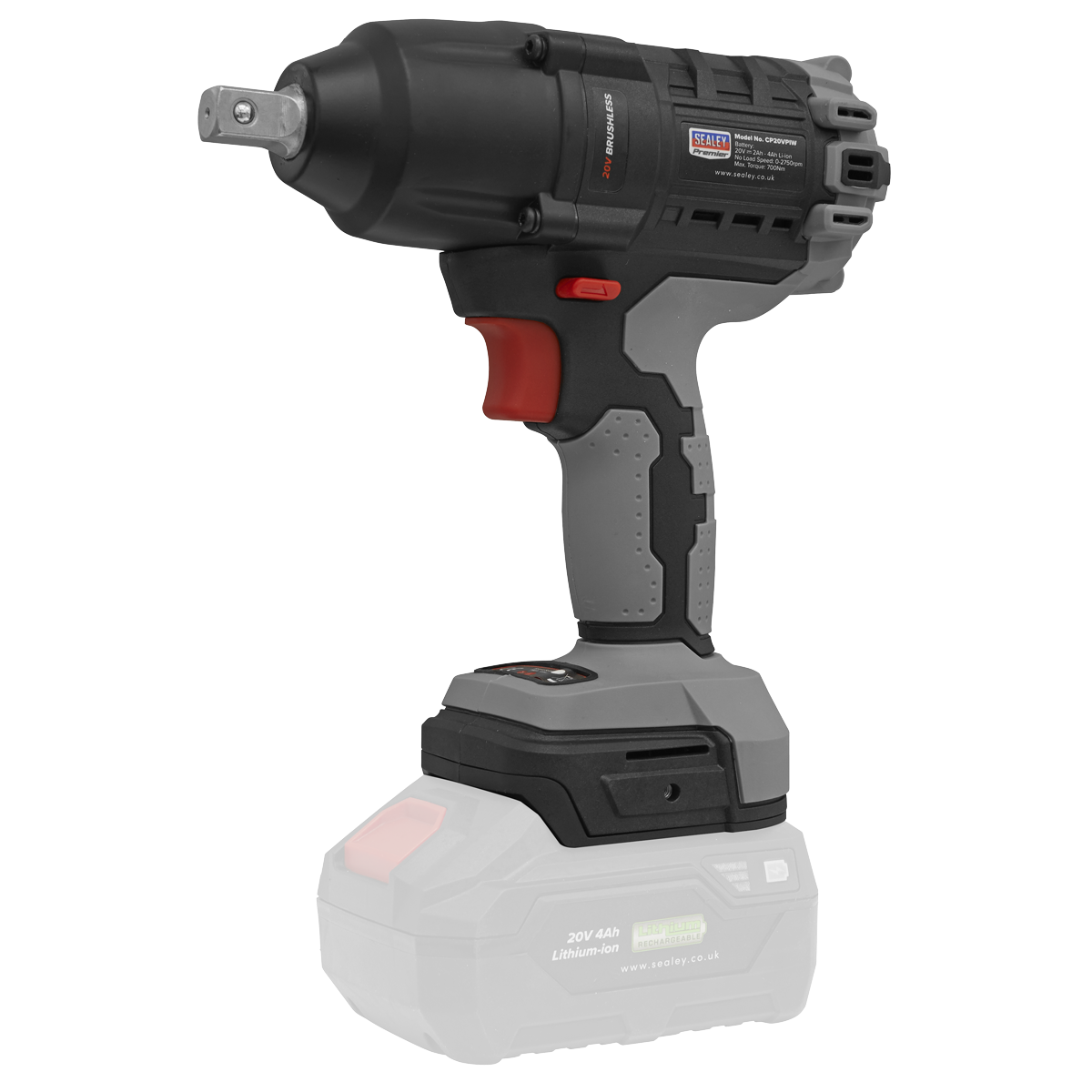 Sealey Brushless Impact Wrench 20V SV20 Series 1/2"Sq Drive - Body Only