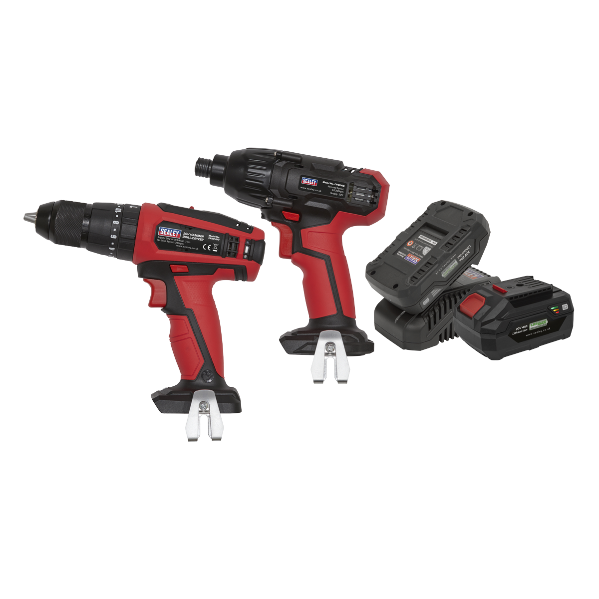 Sealey 2x 20V SV20 Series Cordless Ø13mm Combi Drill & 1/4"Hex Drive Impact Driver Combo Kit