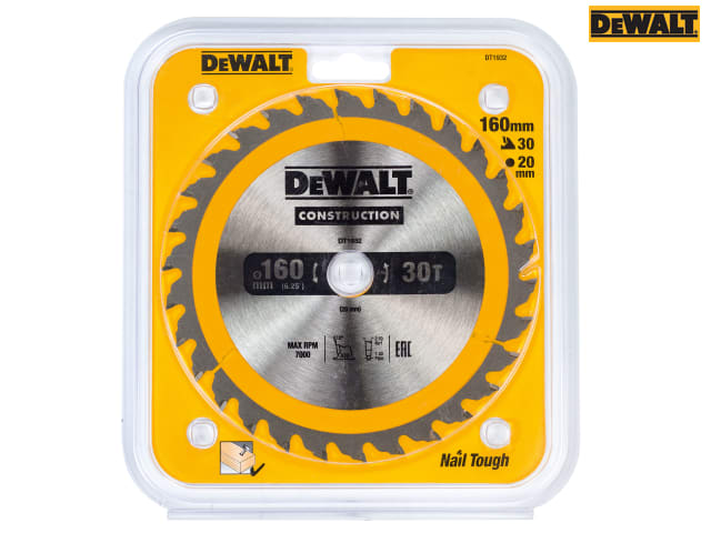 DEWALT Portable Construction Circular Saw Blade 160 x 20mm x 30T