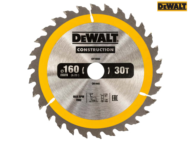 DEWALT Portable Construction Circular Saw Blade 160 x 20mm x 30T