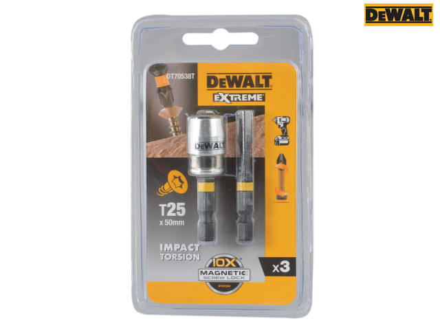 DEWALT Impact Torsion Bits TX25 x 50mm (x2) and Magnetic Screwlock Sleeve