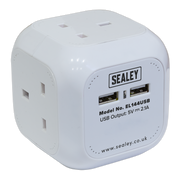 Sealey Extension Cable Cube 1.4m 4 x 230V & 2 x USB Sockets - White