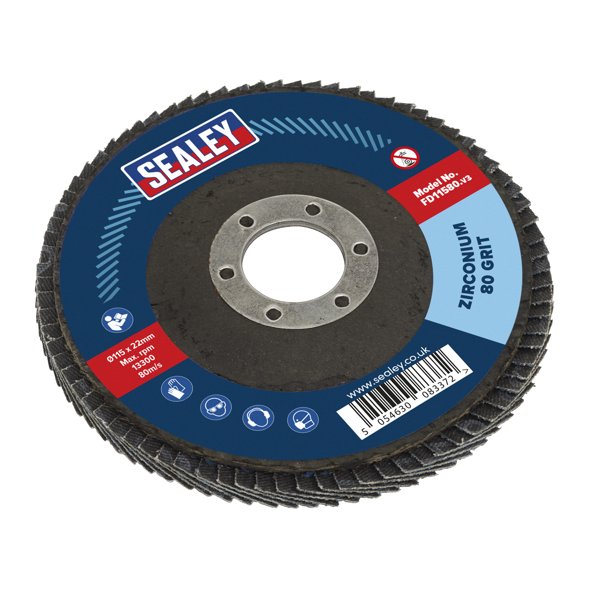 Sealey Flap Disc Zirconium Ø115mm Ø22mm Bore 80Grit