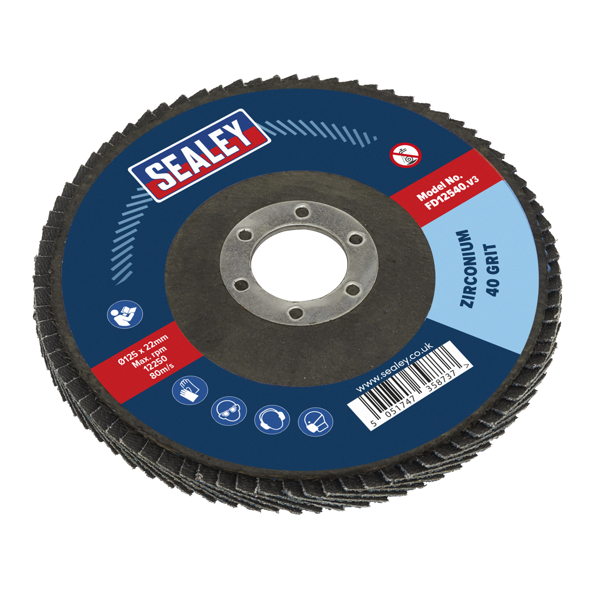 Sealey Flap Disc Zirconium Ø125mm Ø22mm Bore 40Grit