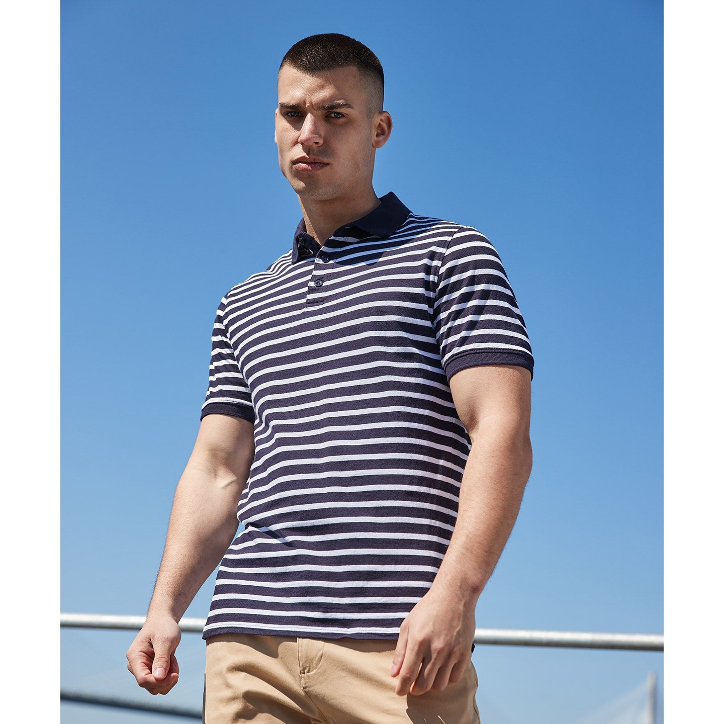 Front Row Striped Jersey Polo Shirt