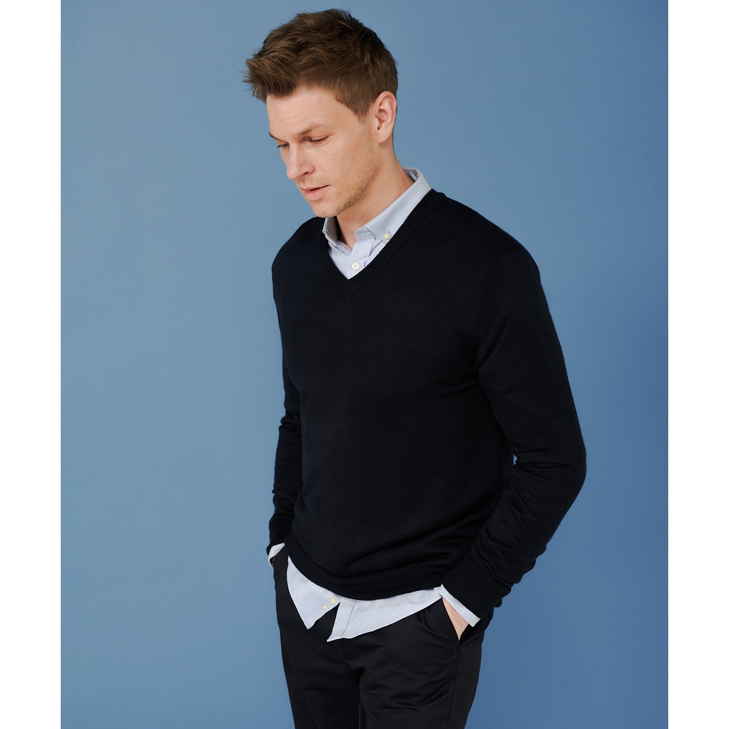 Henbury Cashmere Touch Acrylic V-Neck Jumper