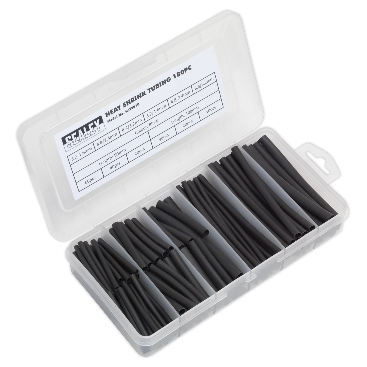 Sealey Heat Shrink Tubing Assortment 180pc 50 & 100mm Black