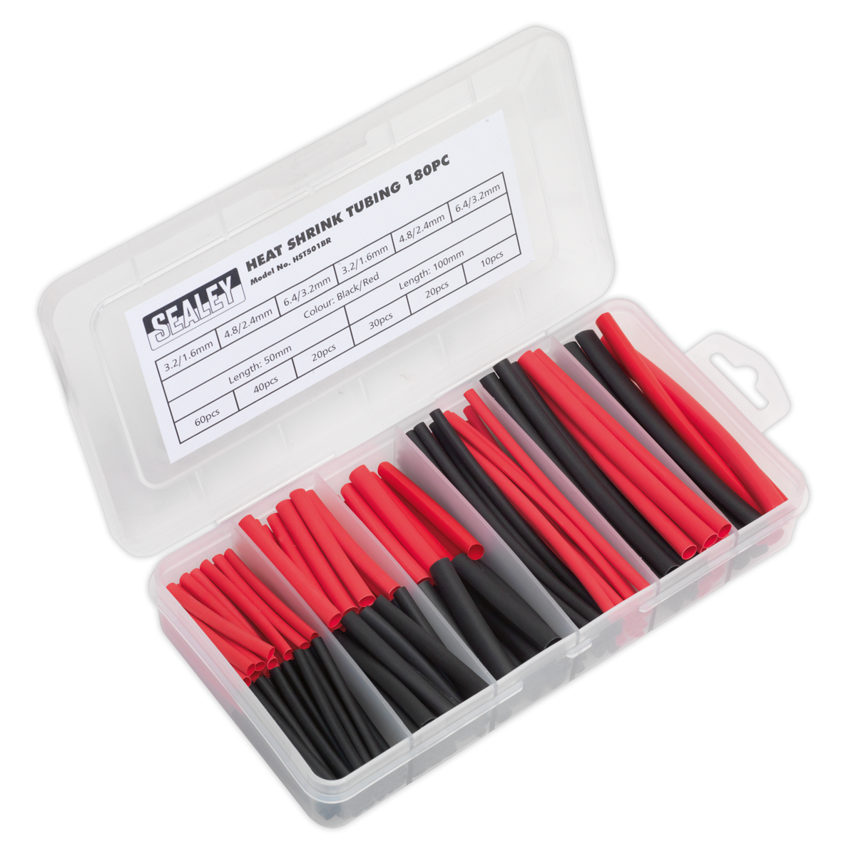 Sealey Heat Shrink Tubing Assortment 180pc 50 & 100mm Black & Red