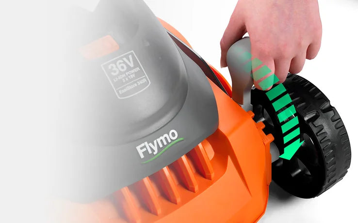 Flymo 36V EasiStore 340R - Battery-Powered Lawn Mower with LED Smart Display