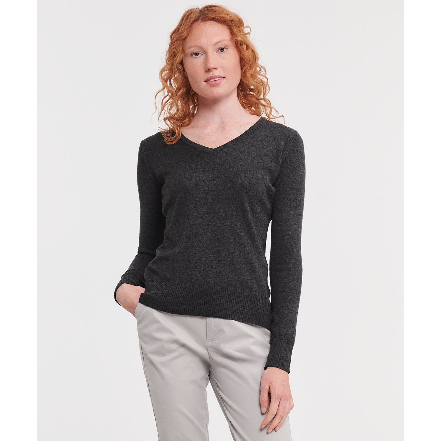 Russell Collection Women's V-Neck Knitted Sweater