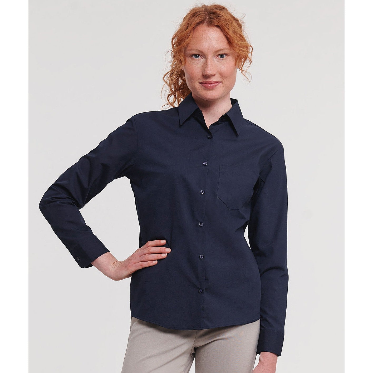 Russell Collection Women's Long Sleeve Polycotton Easycare Poplin Shirt