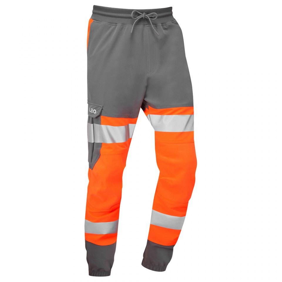 Leo Workwear HAWKRIDGE Leo EcoViz High Performance 4X Stretch Trouser- Hi-Vis Orange/Grey