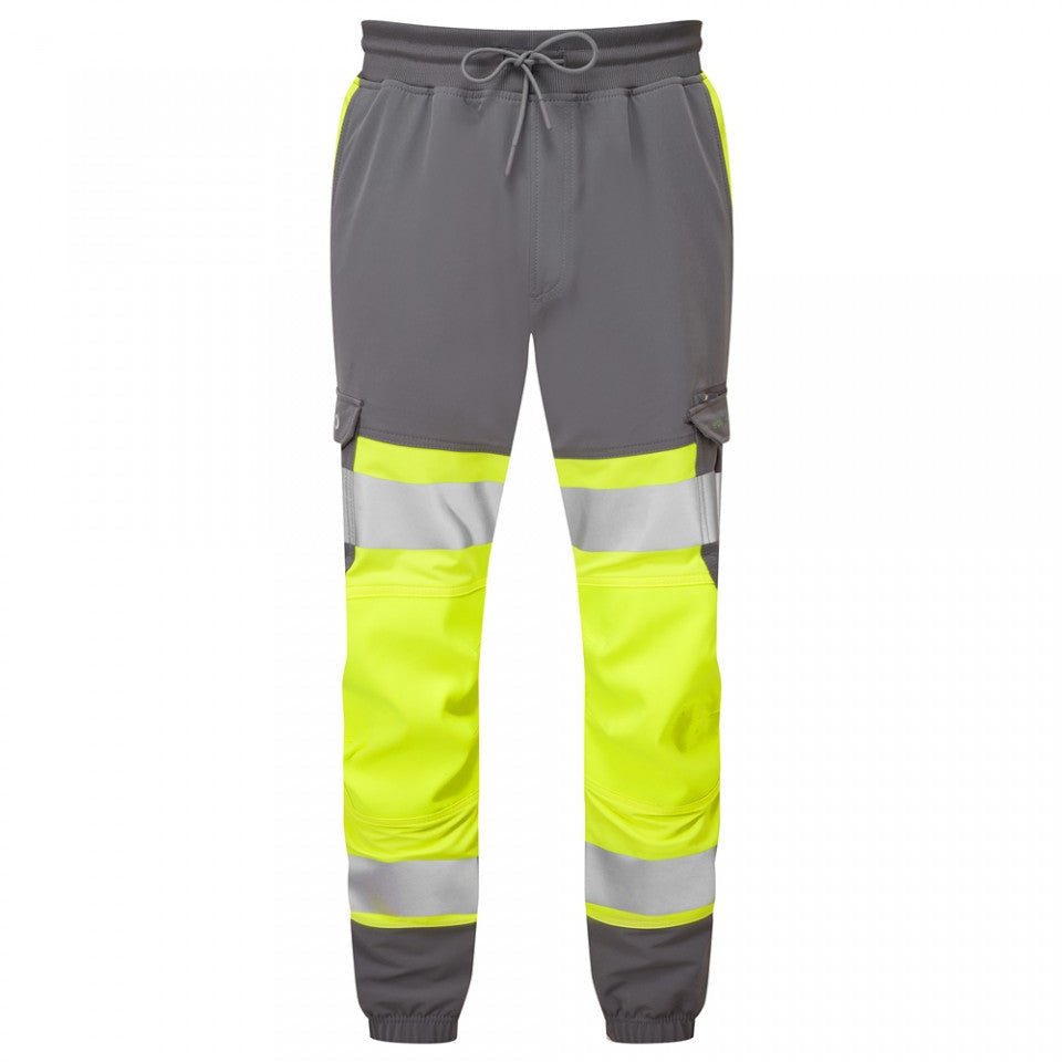 Leo Workwear HAWKRIDGE Leo EcoViz High Performance 4X Stretch Trouser- Hi-Vis Yellow/Grey